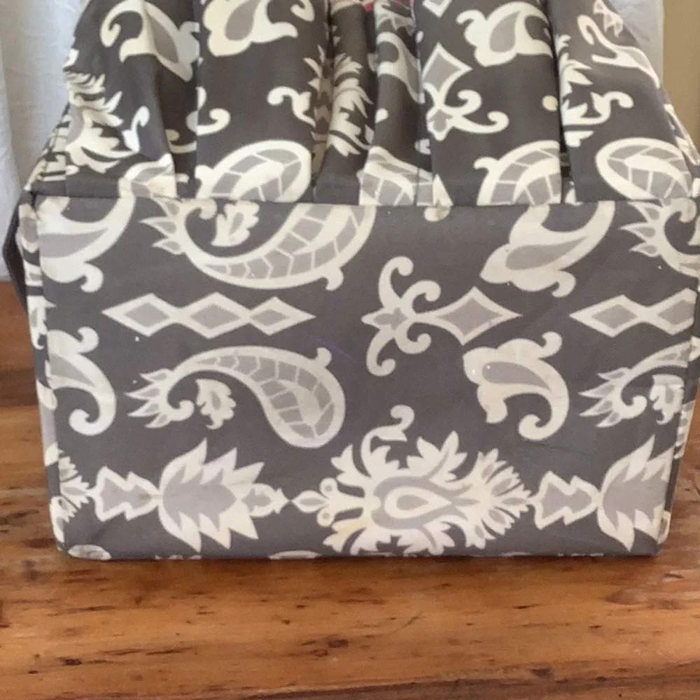 Initials Inc Gray White Paisley Pink Embroidery MAIL Tote Basket
